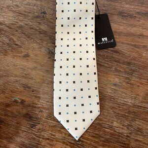 Cream Patterned Silk Tie by Marzullo